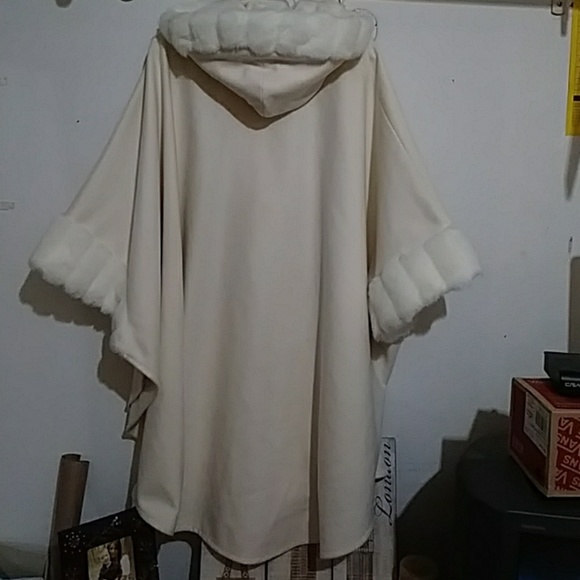 COPY - JP 1893 Ivory Faux Fur Wool Poncho Coat - Picture 3 of 6